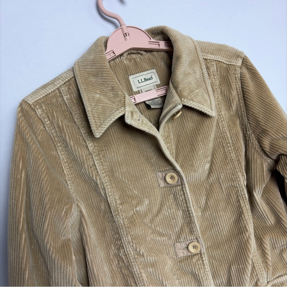 Vintage LL Bean Corduroy Barn Jacket Womens M Tan Beige Chore Coat Lined - Picture 14 of 15